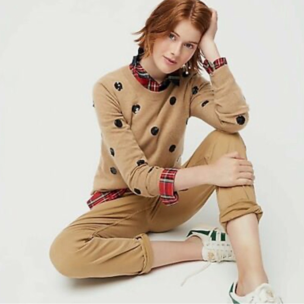 J. Crew Everyday Cashmere Crewneck Sweater with Sequin Polka Dots